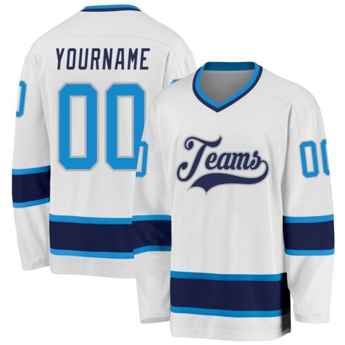 White0667 Custom White Blue-Navy Hockey Jersey