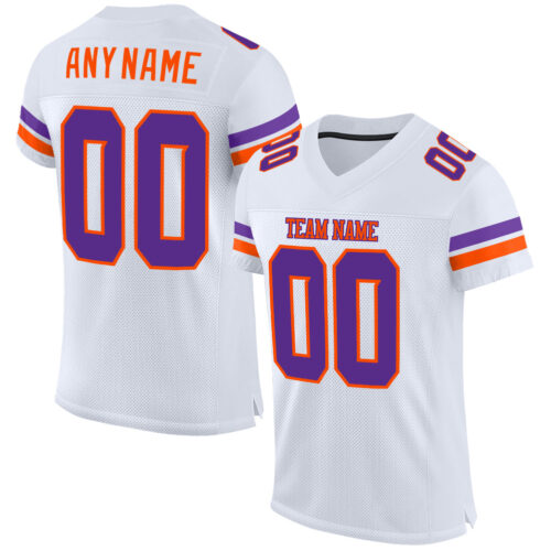 White0761 Custom White Purple-Orange Mesh Authentic Football Jersey