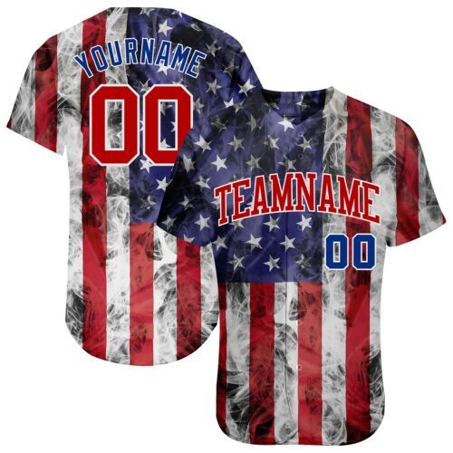 White0865 Custom White Red-Royal 3D American Flag Fashion Authentic Baseball Jersey