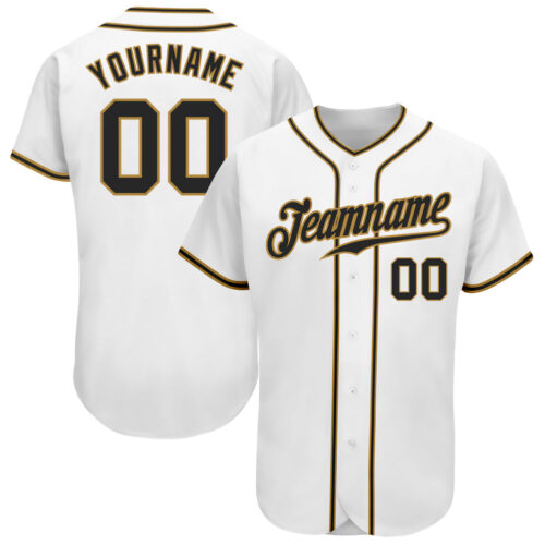 White0872 Custom White Black-Old Gold Authentic Baseball Jersey
