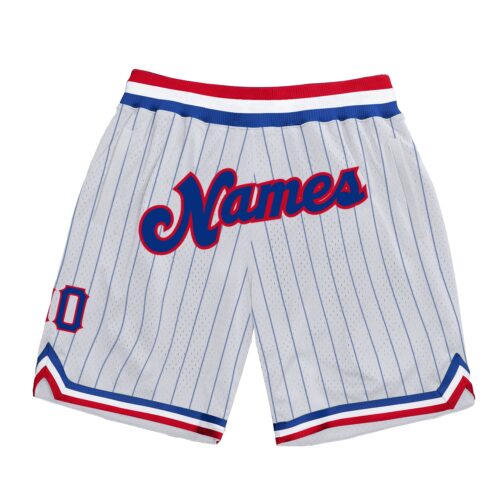 White0874 Custom White Royal Pinstripe Royal-Red Authentic Basketball Shorts