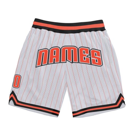White0883 Custom White Orange Pinstripe Orange-Black Authentic Basketball Shorts