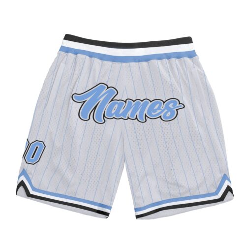 White0898 Custom White Light Blue Pinstripe Light Blue-Black Authentic Basketball Shorts