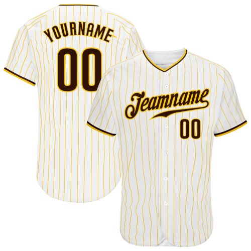 White0906 Custom White Gold Pinstripe Brown-Gold Authentic Baseball Jersey