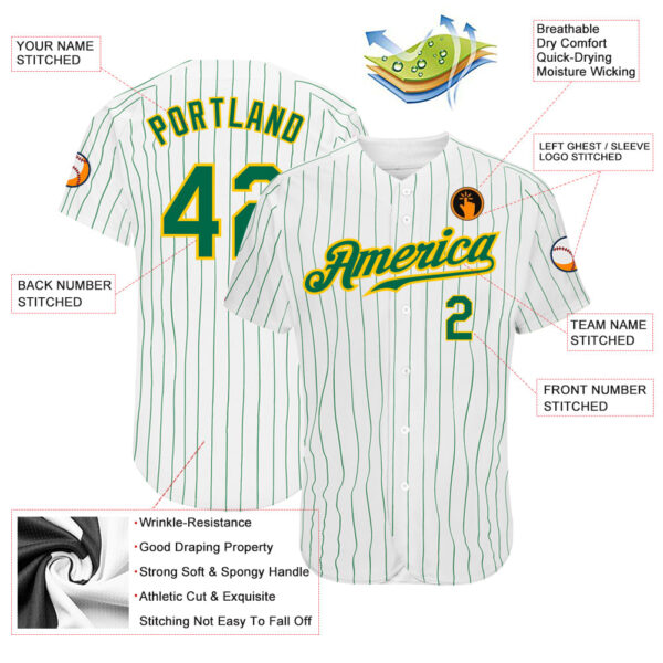Custom White Kelly Green Pinstripe Kelly Green-Gold Authentic Baseball Jersey