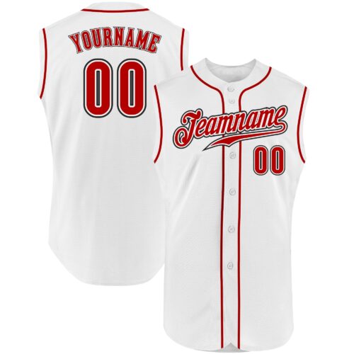 White0911 Custom White Red-Black Authentic Sleeveless Baseball Jersey