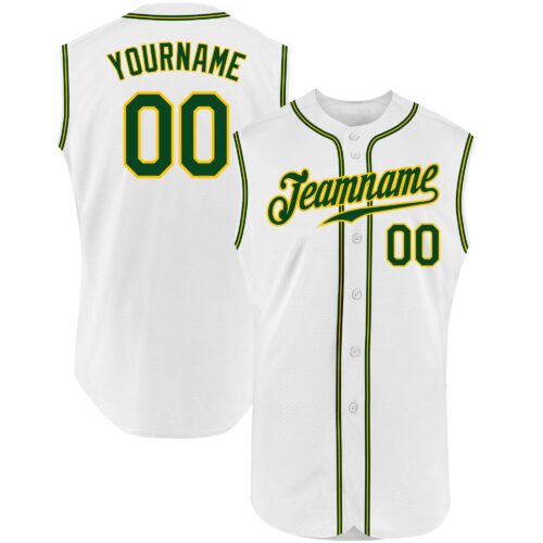 White0913 Custom White Green-Gold Authentic Sleeveless Baseball Jersey