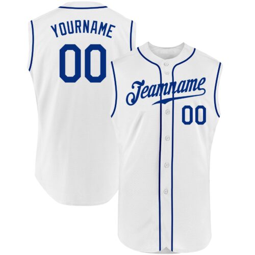 White0914 Custom White Royal Authentic Sleeveless Baseball Jersey