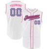 Custom White Light Blue-Pink Authentic Sleeveless Baseball Jersey