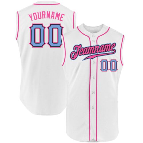 White0920 Custom White Light Blue-Pink Authentic Sleeveless Baseball Jersey