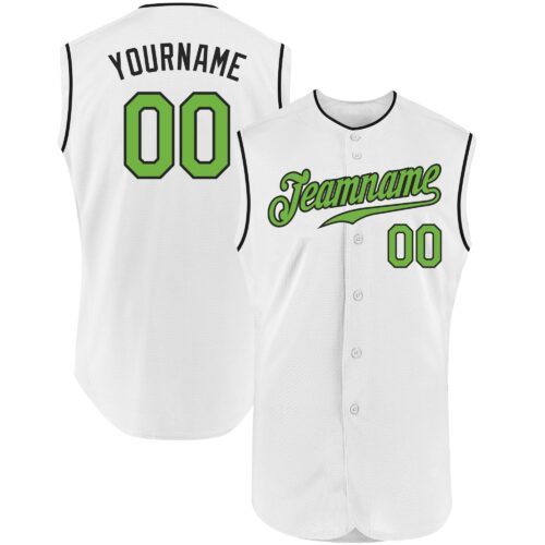 White0929 Custom White Neon Green-Black Authentic Sleeveless Baseball Jersey