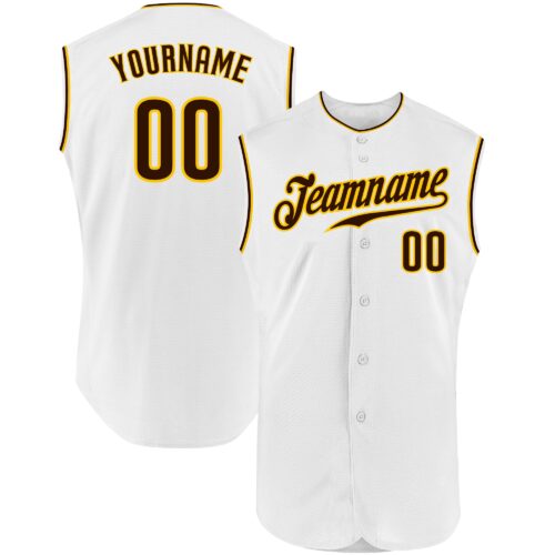White0933 Custom White Brown-Gold Authentic Sleeveless Baseball Jersey