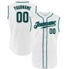 Custom White Black-Teal Authentic Sleeveless Baseball Jersey