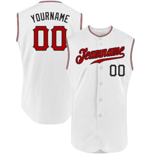 White0946 Custom White Red-Black Authentic Sleeveless Baseball Jersey