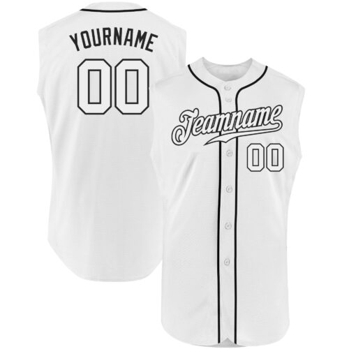 White0950 Custom White White-Black Authentic Sleeveless Baseball Jersey