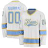 Custom White Light Blue-Gold Hockey Jersey