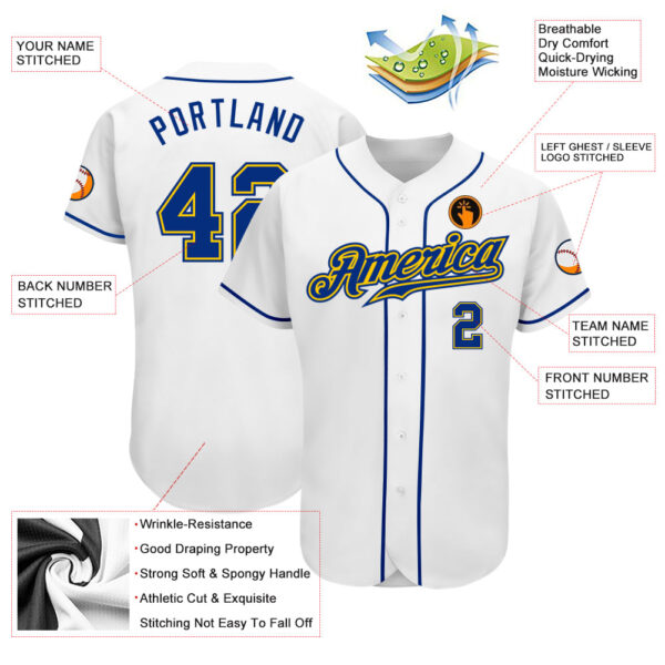 Custom White Royal-Gold Authentic Baseball Jersey