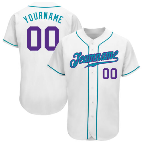 White0957 Custom White Purple-Teal Authentic Baseball Jersey