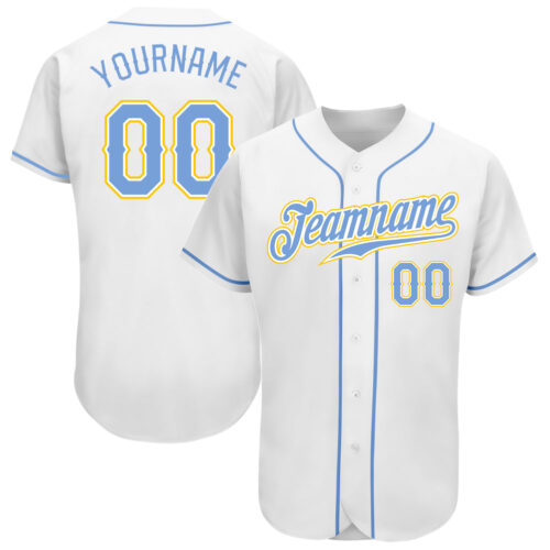 White0958 Custom White Light Blue-Gold Authentic Baseball Jersey