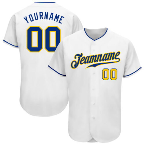 White0966 Custom White Royal-Gold Authentic Baseball Jersey