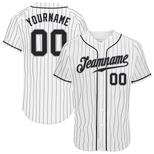 White0977 Custom White Black Pinstripe Black-Gray Authentic Baseball Jersey
