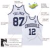 Custom White Navy-Gray Authentic Throwback Basketball Jersey