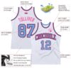 Custom White Light Blue-Pink Authentic Throwback Basketball Jersey