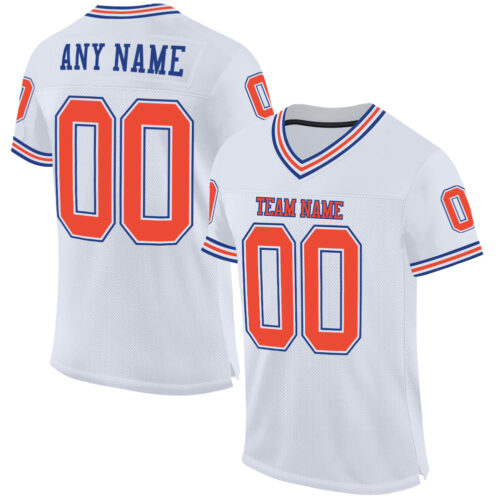 White1003 Custom White Orange-Royal Mesh Authentic Throwback Football Jersey