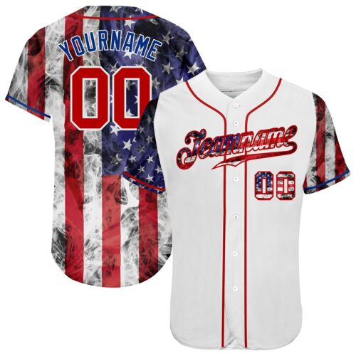 White1005 Custom White Red-Royal 3D American Flag Authentic Baseball Jersey