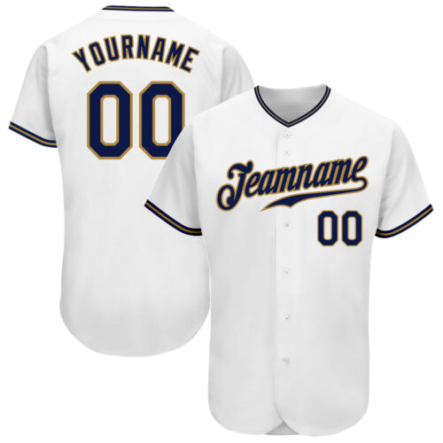 White1030 Custom White Navy-Old Gold Authentic Baseball Jersey
