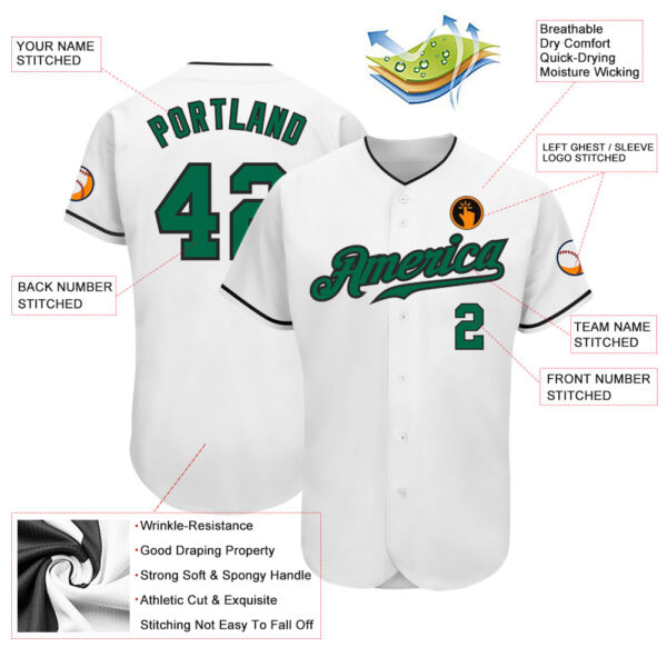 Custom White Kelly Green-Black Authentic Baseball Jersey