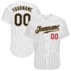 Custom White Black Pinstripe Black Old Gold-Red Authentic Baseball Jersey