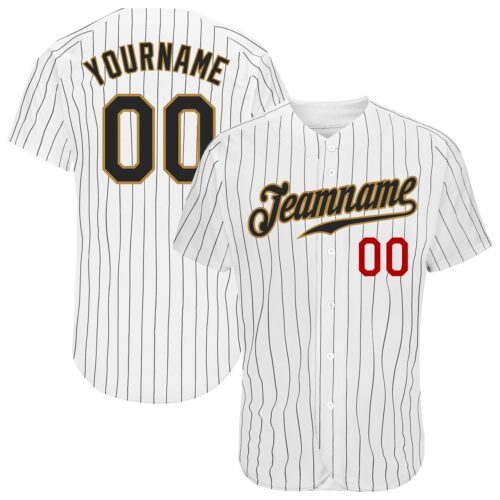 White1043 Custom White Black Pinstripe Black Old Gold-Red Authentic Baseball Jersey