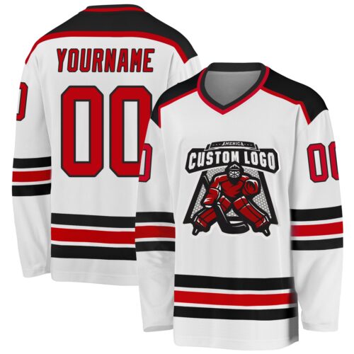 White1045 Custom White Red-Black Hockey Jersey