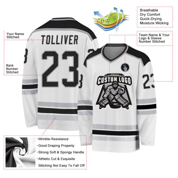 Custom White Black-Gray Hockey Jersey