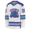 Custom White Purple-Teal Hockey Jersey