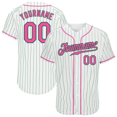 White1079 Custom White Kelly Green Pinstripe Pink-Kelly Green Authentic Baseball Jersey