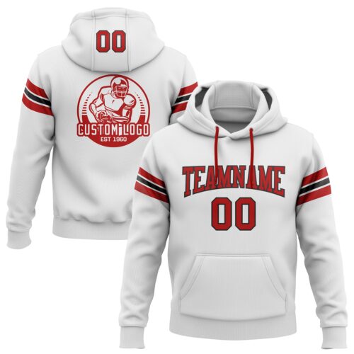 White1092 Custom Stitched White Red-Black Football Pullover Sweatshirt Hoodie