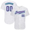 Custom White Purple Pinstripe Purple-Teal Authentic Baseball Jersey