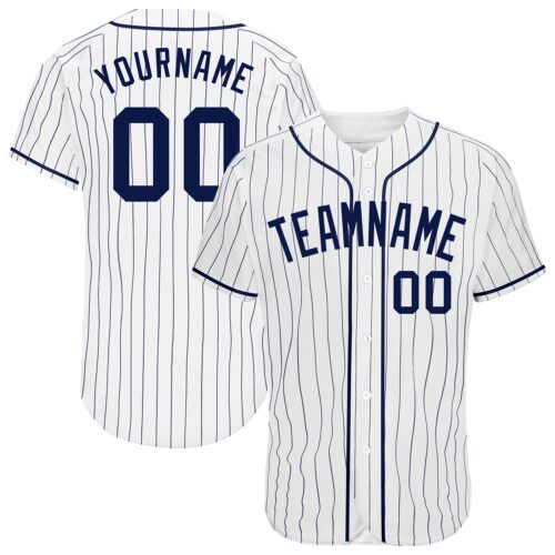 White1119 Custom White Navy Pinstripe Navy Authentic Baseball Jersey
