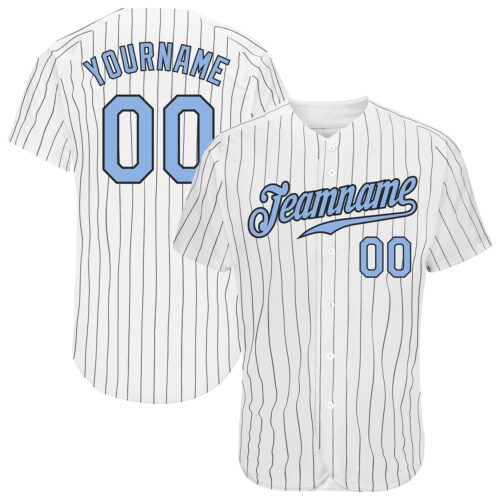 White1120 Custom White Black Pinstripe Light Blue-Black Authentic Baseball Jersey
