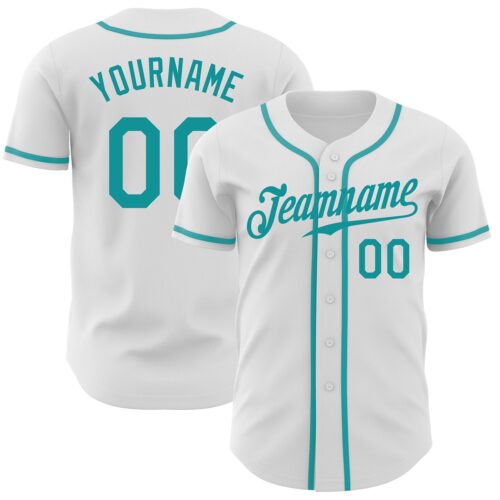 White1124 Custom White Teal Authentic Baseball Jersey