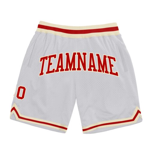 White1146 Custom White Red-Cream Authentic Throwback Basketball Shorts