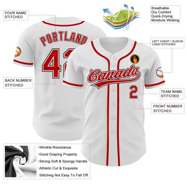 Custom White Red-Black Authentic Baseball Jersey