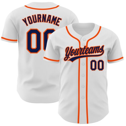 White1163 Custom White Navy-Orange Authentic Baseball Jersey