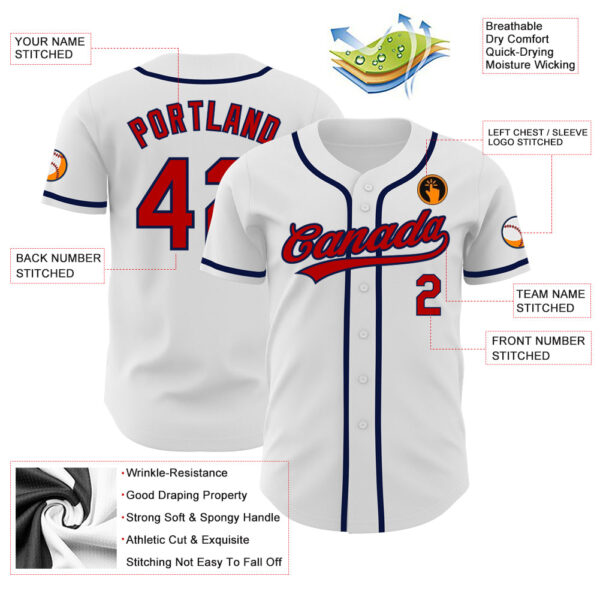 Custom White Red-Navy Authentic Baseball Jersey