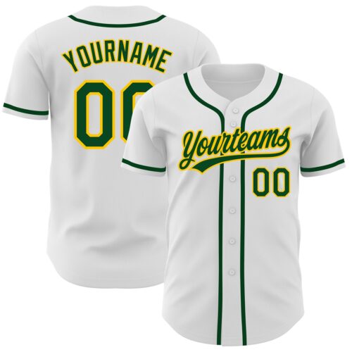 White1176 Custom White Green-Gold Authentic Baseball Jersey