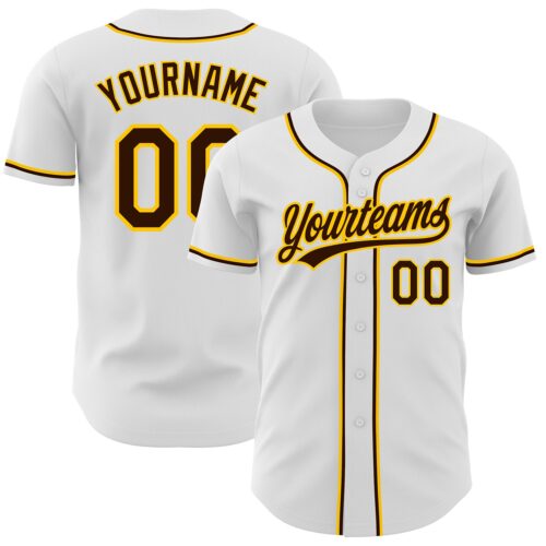 White1181 Custom White Brown-Gold Authentic Baseball Jersey