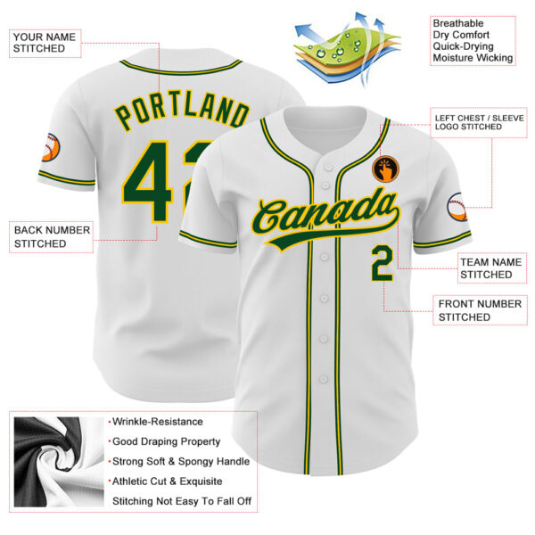 Custom White Green-Gold Authentic Baseball Jersey