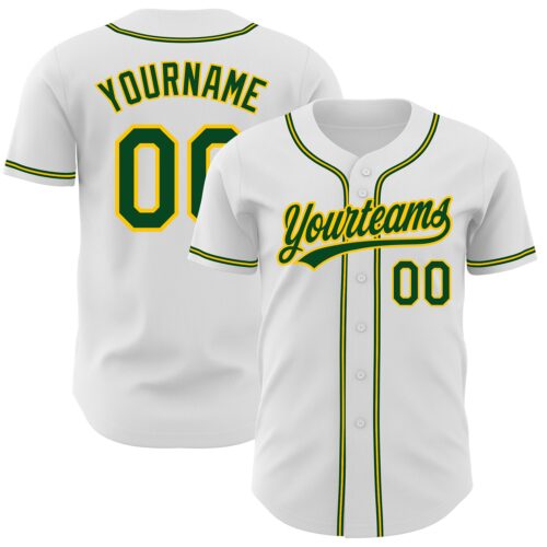 White1192 Custom White Green-Gold Authentic Baseball Jersey
